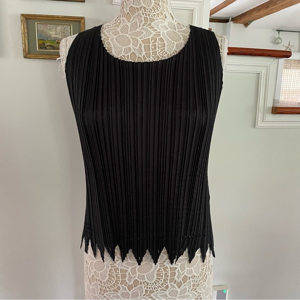 CHAN LUU Black Mesh Embroidered Top Pleated Shell L - Picture 2 of 7
